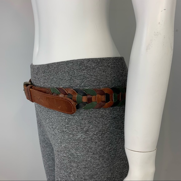 Braided Circles Leather Belt Green Brown Black - Picture 3 of 7